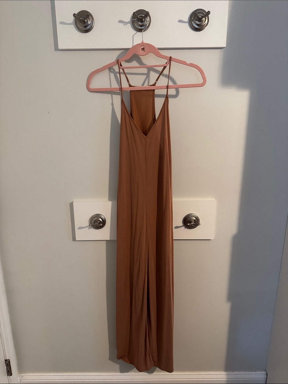 Sleek Strappy V-Neck Maxi Dress in Rust